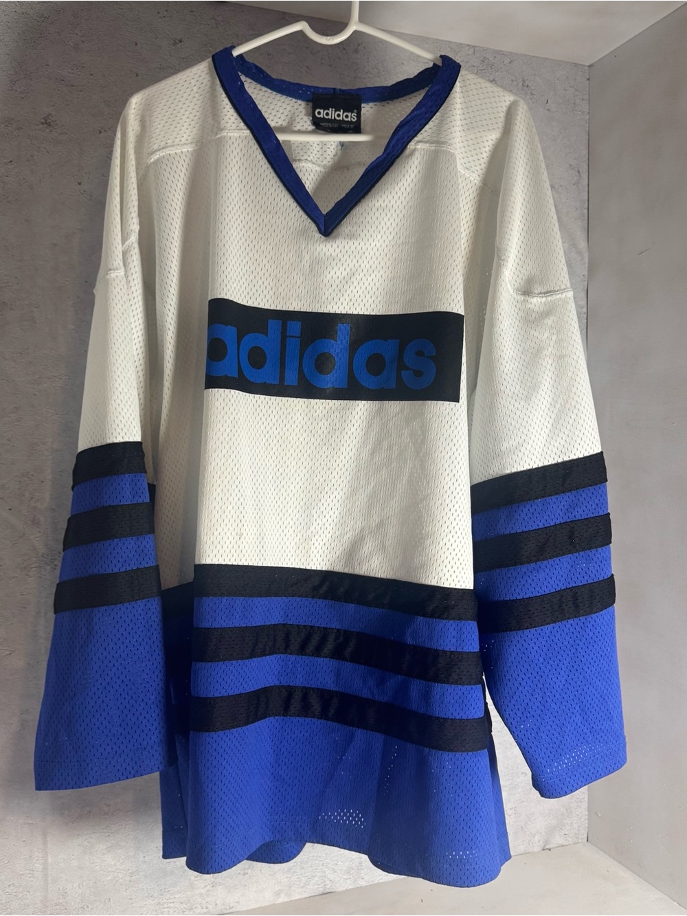 adidas White & Royal Blue Mesh Sports Jersey Top